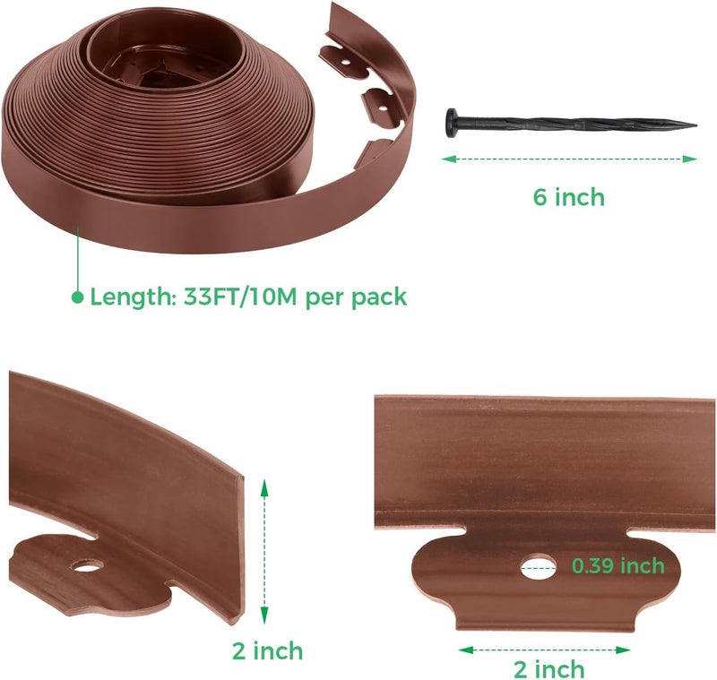 FunFanso 2-Inch x 33 FT Landscape Edging Border with 50 Spikes, No Dig Garden Edging Lawn Edging Border Kit, Plastic Edging Border Flexible for Garden Flower Beds Lawn Yard Pathway (Brown) - Image 4